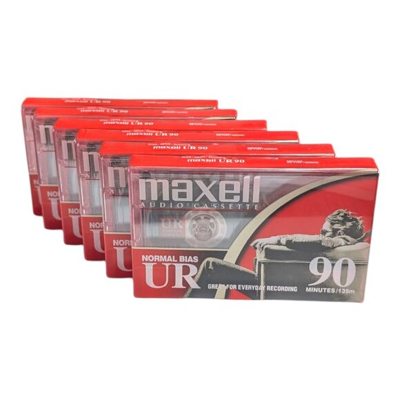 Brand New Maxell UR 90 Minute Normal Bias Blank Audio Cassette Tapes 6 Pack - Picture 1 of 6